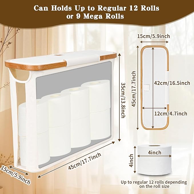 Toilet Paper Storage Basket with Lid - The Ultimate Bathroom Organizer, Free Standing Toilet Paper Holder for Up to 9 Mega Rolls, Toilet Tissue Storage Bin with Handle for RV Closet, Beige