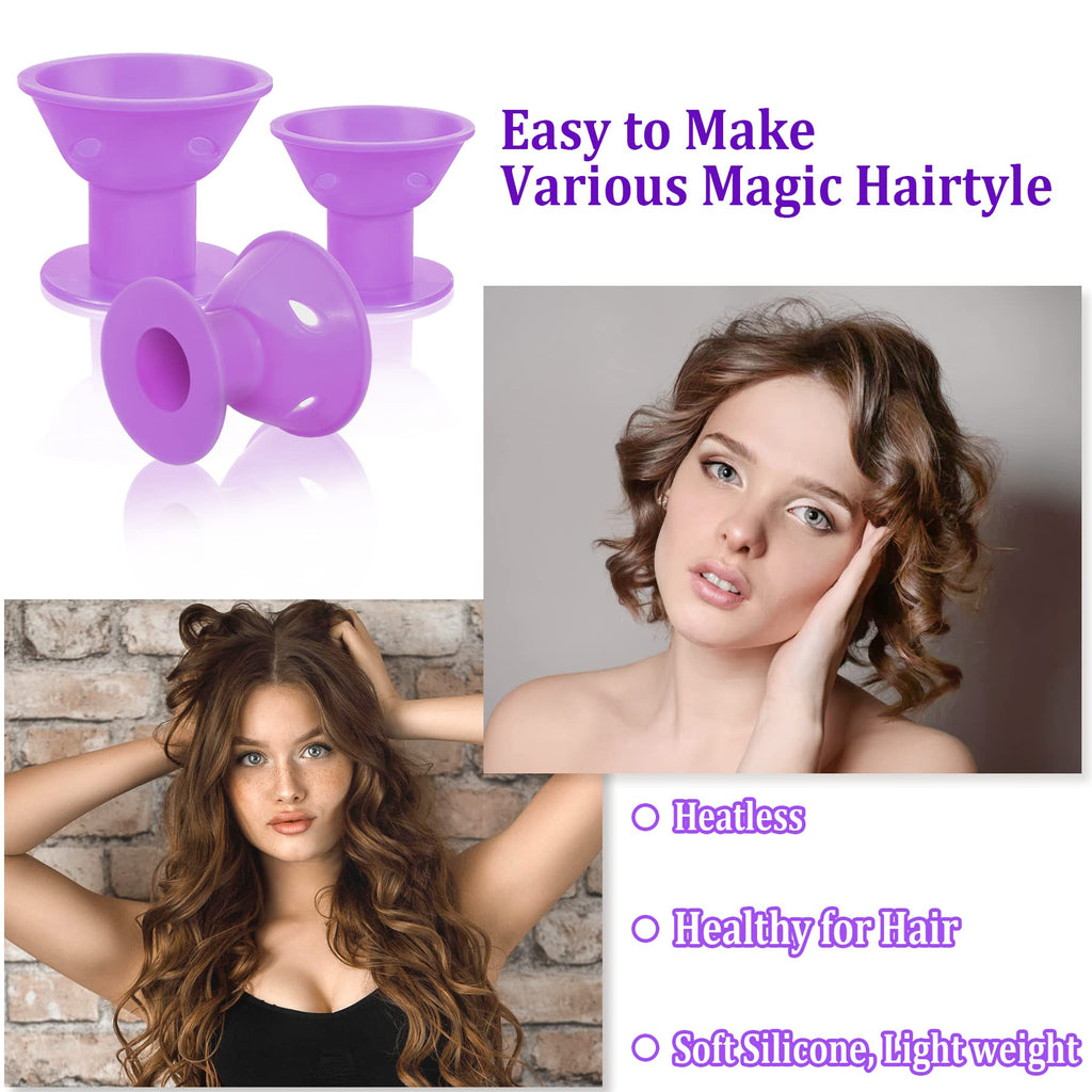 JANYUN 40Pcs Purple Hair Rollers,Silicone Heatless Curlers for Women Girl