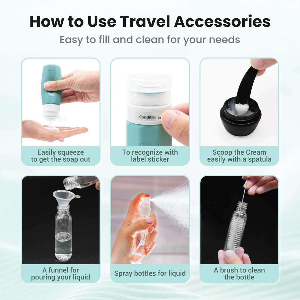 Ruinovate 17 Pack Travel Bottles - TSA Approved Travel Size Toiletries, Leak Proof Containers for Toiletries, Silicone Squeezable Container for Shampoo, Body Wash, Lotion & Conditioner - Blue
