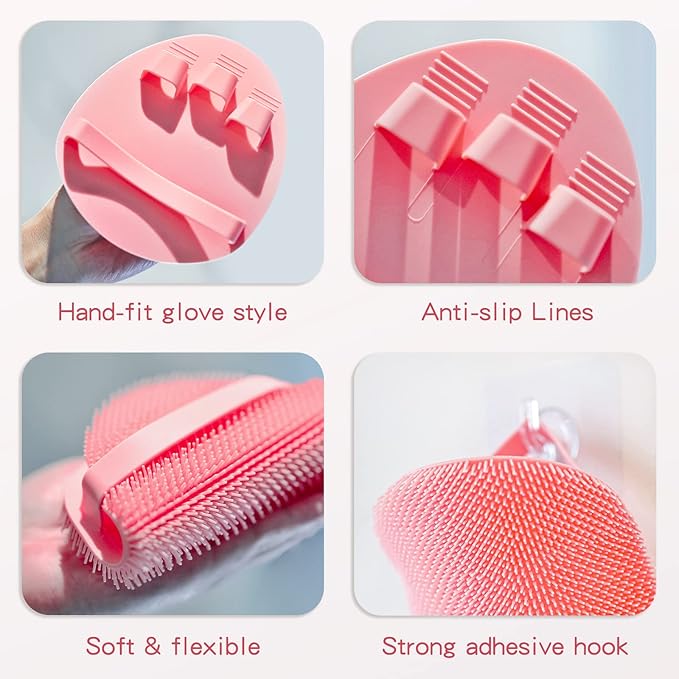 Manmihealth Silicone Back Scrubber & Shower Brush Set Thin Bristles