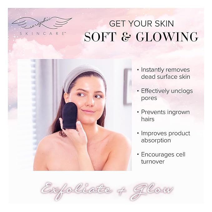 Seraphic Skincare Premium Exfoliating Facial Mitt (1pc) – Dual-Sided Face Scrubber Exfoliator & Dead Skin Remover, Makeup Remover for Gentle Cleansing & Exfoliation – Korean Face Exfoliating Glove
