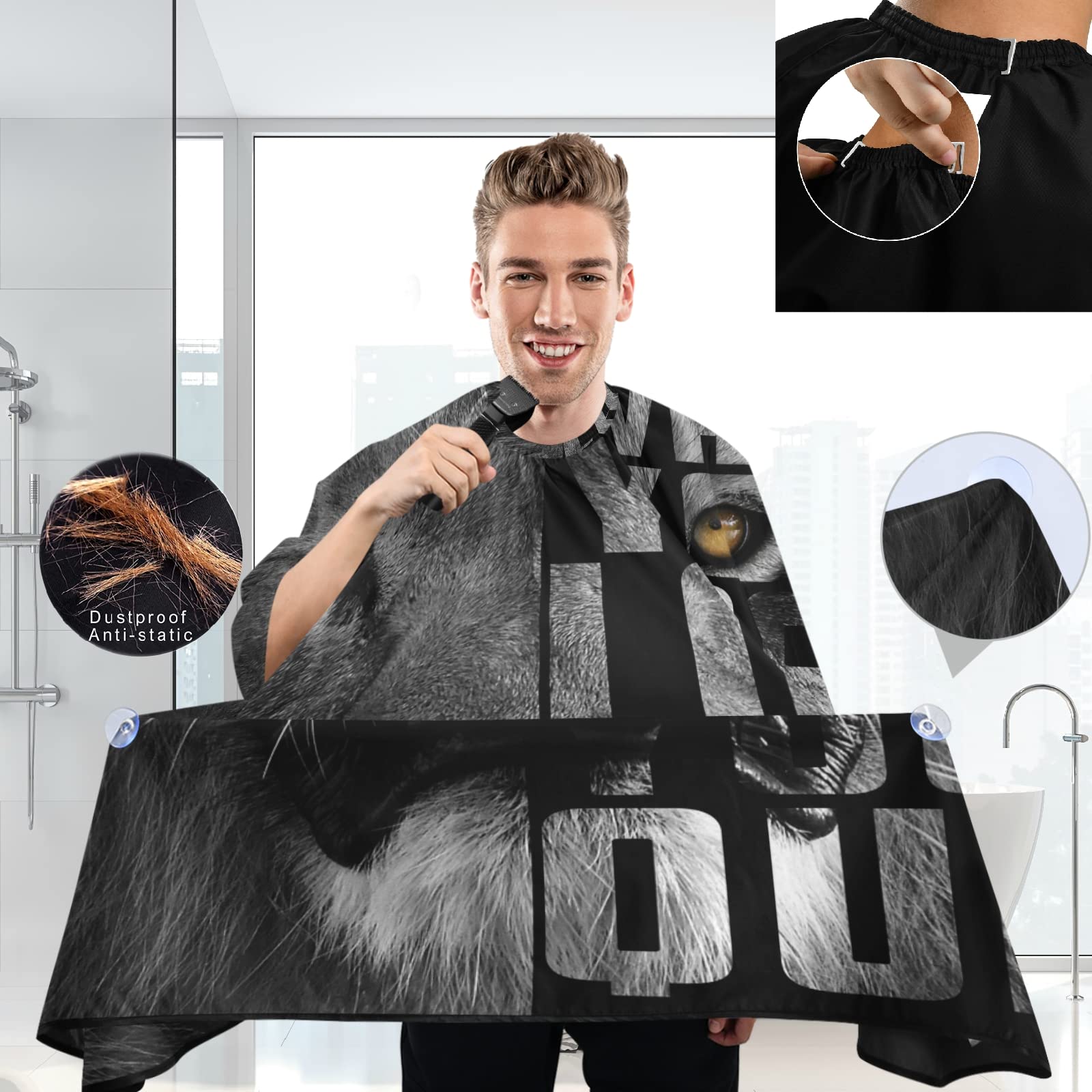 Visesunny Barber Cape - Cool Tiger Polyester Hair Cutting Salon Apron Anti-Static Haircut Water-Resistant Shaving Cloth Beard Shaving Bib