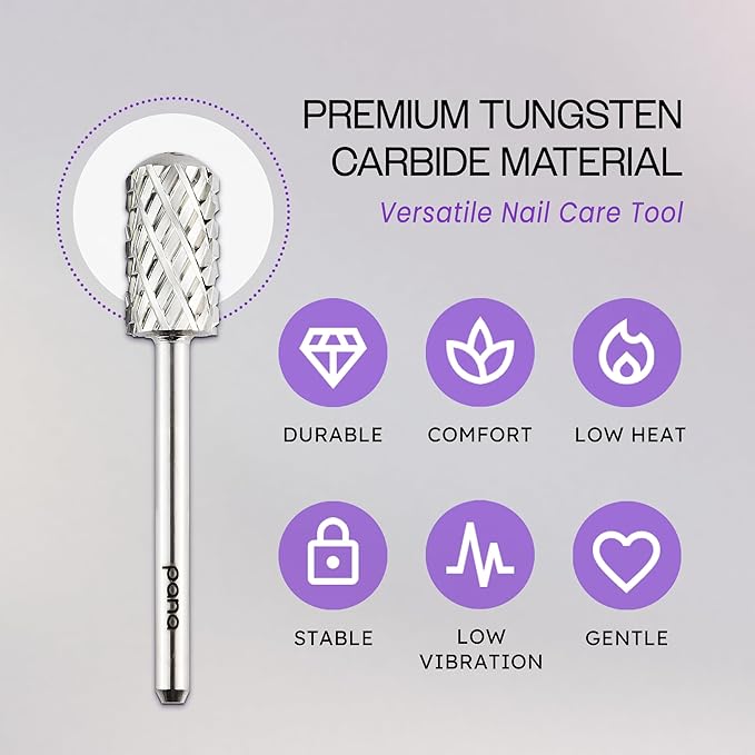 PANA 3/32" Large Smooth Round Top Safety Carbide Nail Drill Bit for Gel Polish & Acrylic Removal Nail Salon Manicure Pedicure Electric File Tools (Large Barrel - Silver, 4X Coarse)