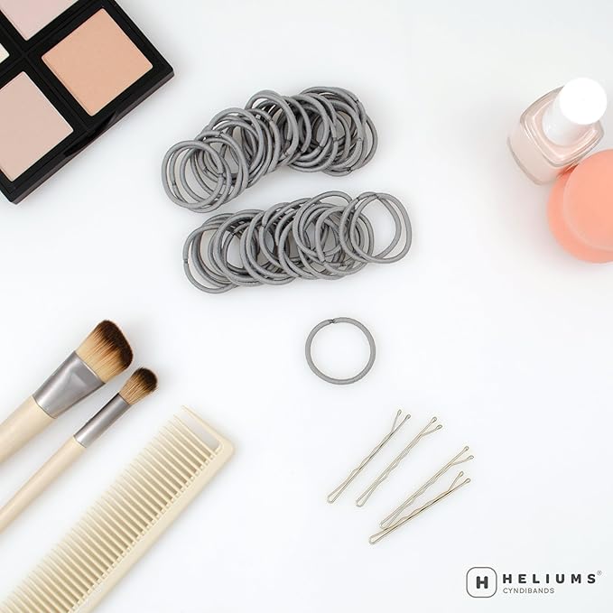 Heliums Small Hair Ties - Gray - No Damage Mini 1 Inch Reusable 2mm Elastics for Thin Hair and Kids, Neutral Ponytail Holders - 48 Count