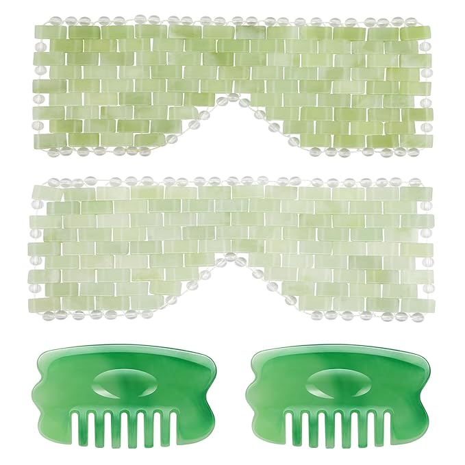 Jade Eye Mask - Resin Scalp Comb 4 Pcs Set & Ice Globes for Face