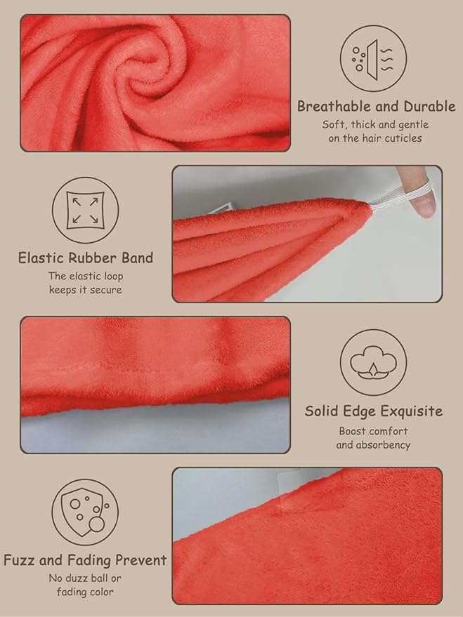 3 Pack Microfiber Hair Towel Wrap for Women, Fast Drying Hair Turban with Button, Anti-Frizz Large Hair Towel for All Hair Styles, Soft & Absorbent Hair Drying Towel(Red,Bule,Purple)