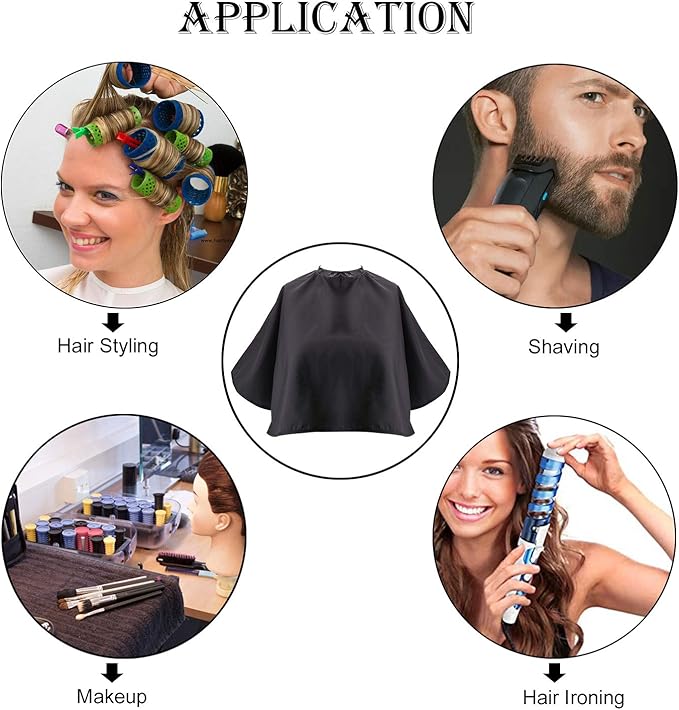 Noverlife Black Makeup Cape, Chemical & Water Proof Beauty Salon Shorty Smock for Clients, Lightweight Comb-out Beard Apron Shortie Make Up Bib Styling Shampoo Cape for Makeup Artist Beautician