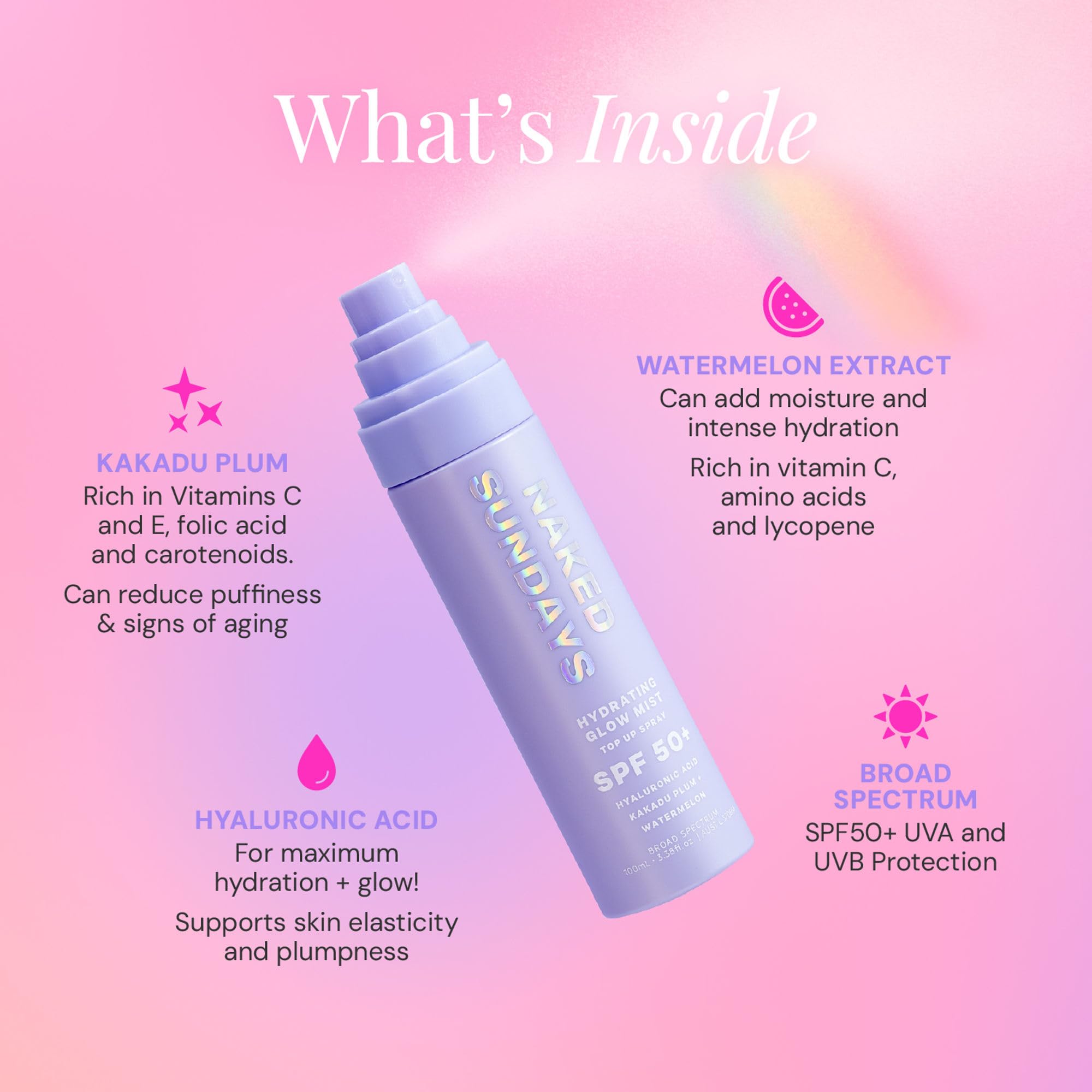 Naked Sundays SPF 50 Hydrating Glow Sunscreen Mist for Face, 75ml