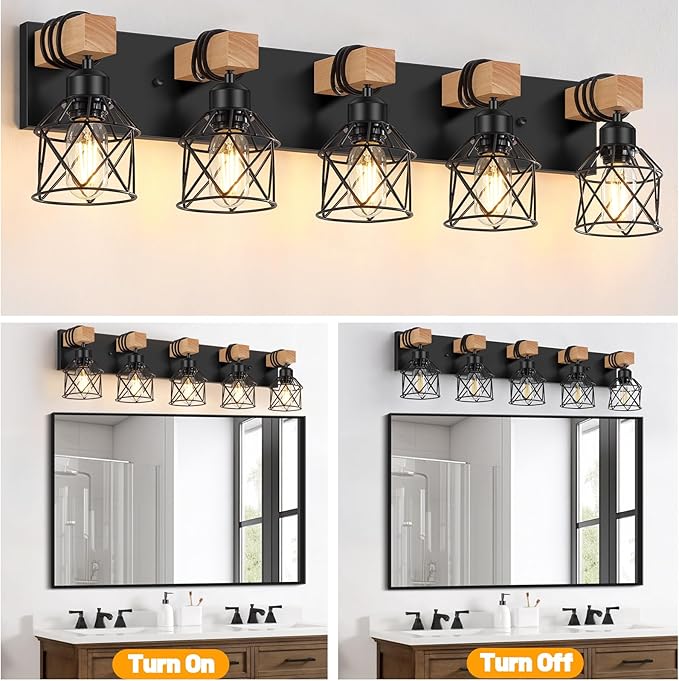 FadimiKoo 5-Light Black Bathroom Light Fixtures, Vanity Lighting Fixtures