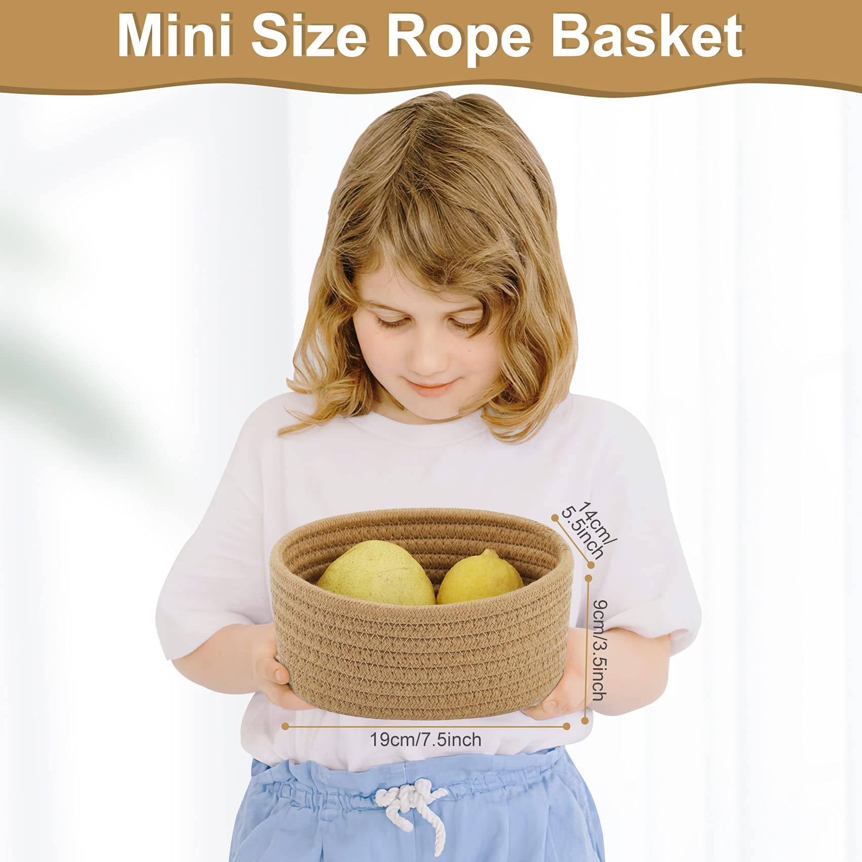 【2 Pack】ABenkle Small Woven Baskets, Tiny Oval Shallow Storage Baskets, Mini Cotton Rope Empty Decorative Basket, Boho Little Organizer Bins for Bathroom, Cat Dog Toy Gifts Baskets