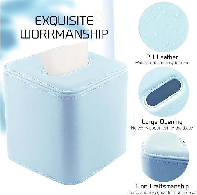 Tissue Box Holder Square PU Leather Stylish Facial Tissue Box with Magnetic Closure Decorative Cube Tissue Box Cover for Bathroom Vanity Office