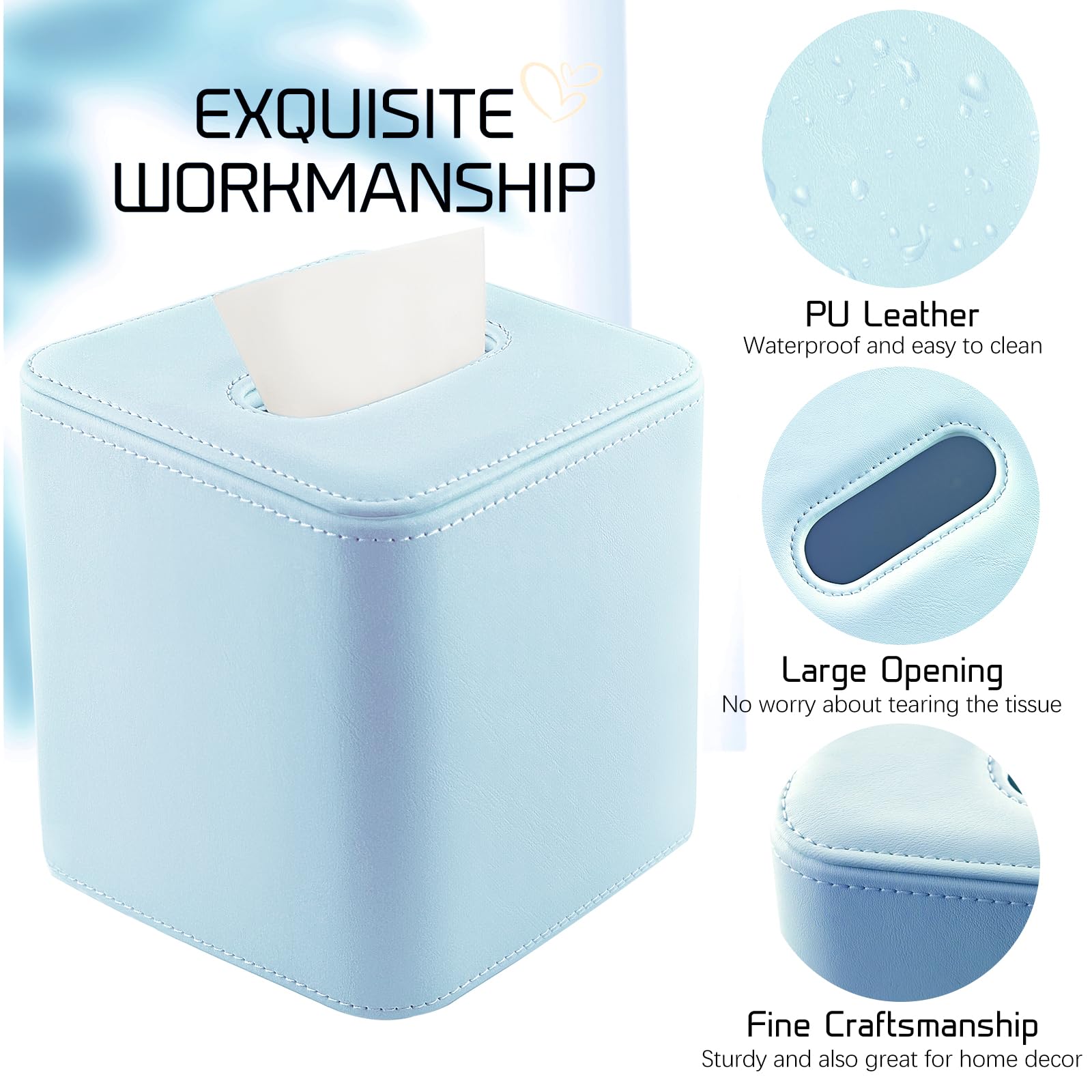 TNIIFXC Tissue Box Holder Square PU Leather Stylish Facial Tissue Box with Magnetic Closure Decorative Cube Tissue Box Cover for Bathroom Vanity Office