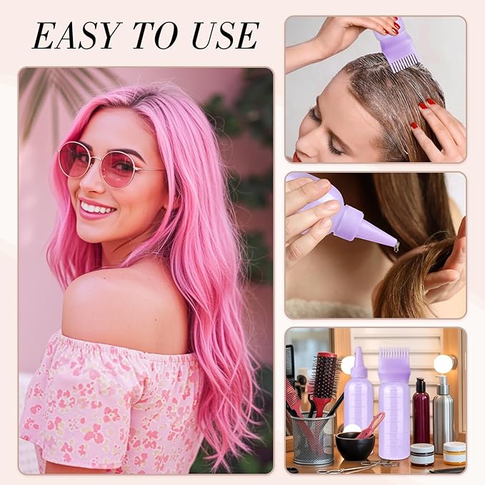 Pimoys Root Comb Hair Dye Oil Applicator Bottles For Scalp Brush, Purple