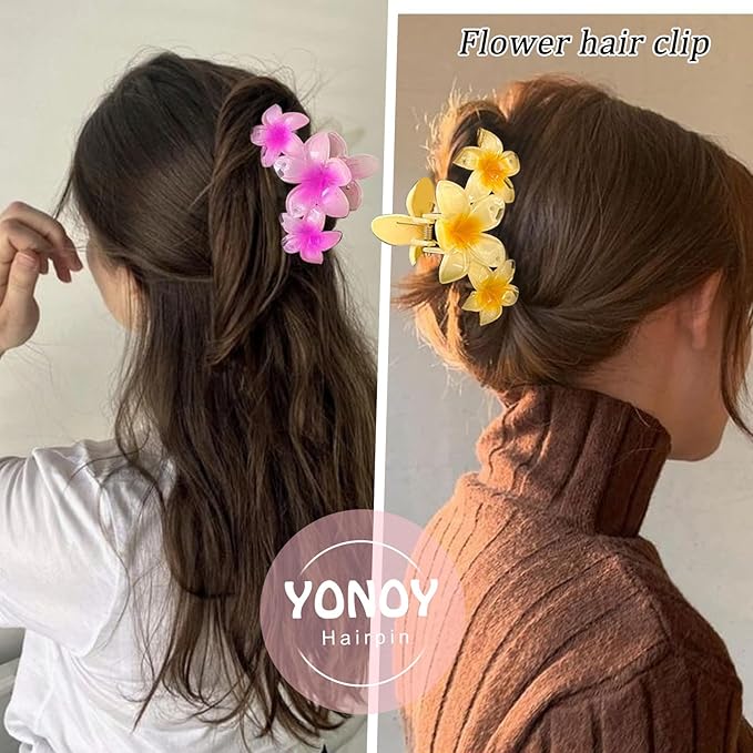 YONOY 6Pcs Flower Hair Clips for Women,Non-Slip Flower Hair Clips for Women,Hawaiian Hair Flower Clip Large Plumeria Banana Cute Clip Beach Hair Accessories (Pearlescent gradient color)