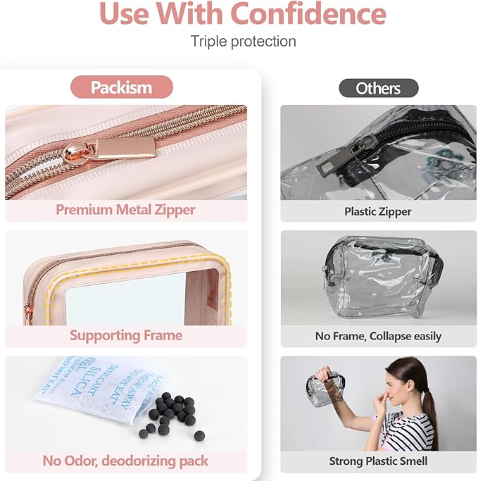 PACKISM Clear Makeup Bag - 1 Medium 1 Shell Bag TSA Approved Toiletry Bag
