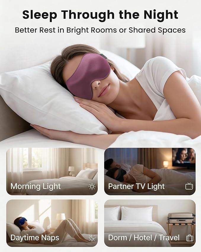 Sleep Masks for Women Men: True Blackout Eye Mask for Sleeping, 3D Contoured Zero Eye Pressure, Lash-Friendly (Blink Freely), Side Sleeper Comfort, Adjustable Strap Blindfold, Night Eye Cover