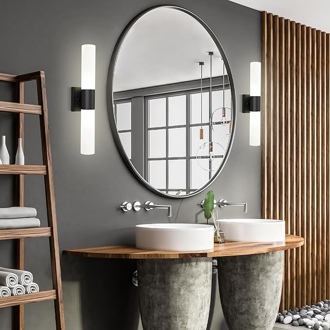 Kalium Modern 21" Bathroom Vanity Wall Sconce, Frosted Glass, Black