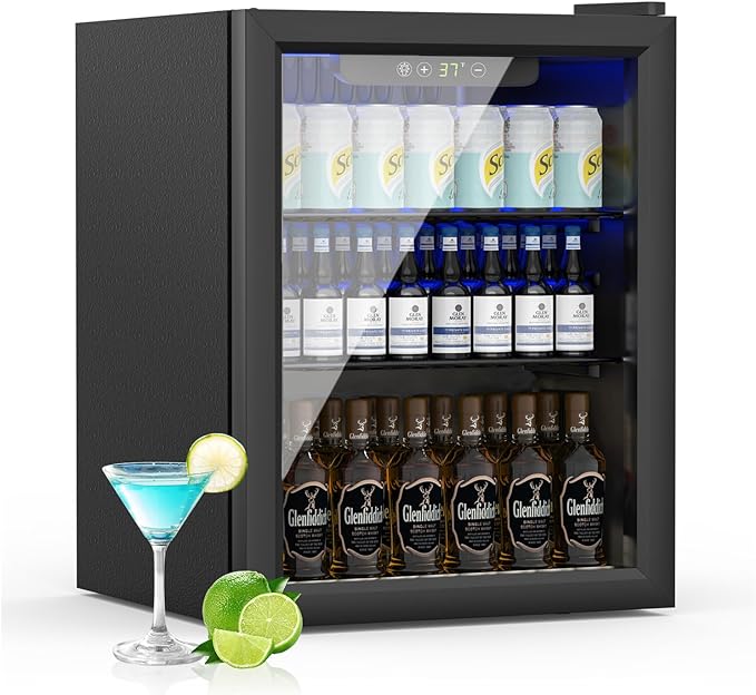 DOGHLY 1.7 Cu.ft Beverage Refrigerator Cooler, 72 Cans Mini Fridge with Glass Door, and Temperature controllable switch for Soda, Beer or Wine For Office or Bar with Removable Shelves