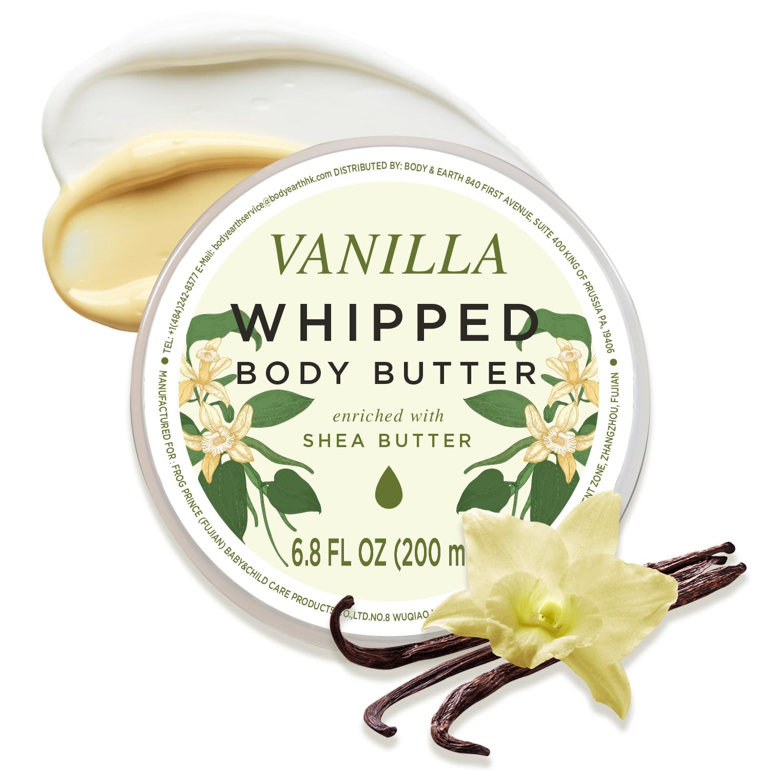 Princess Belle Vanilla Whipped Shea Body Butter, Body Moisturizer for Dry Skin, Vanilla Scented Body Care, Leaves Skin Feeling Moisturized and Soft-200ml(6.8 floz)