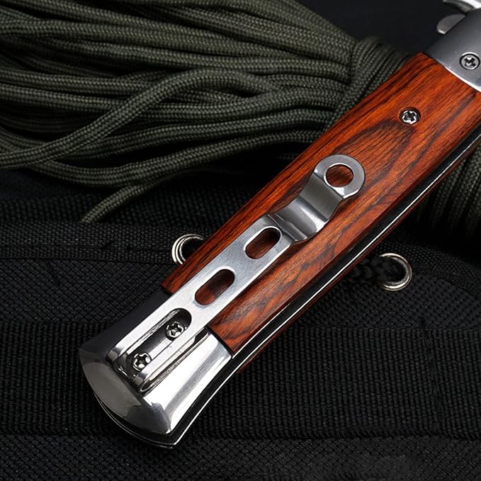 Folding Pocket Comb, Stainless Steel Beard Comb for Men, Switchblade Fine Tooth Mustache Combs Designed for Hair Salon Beauty Tool (Wood Color)