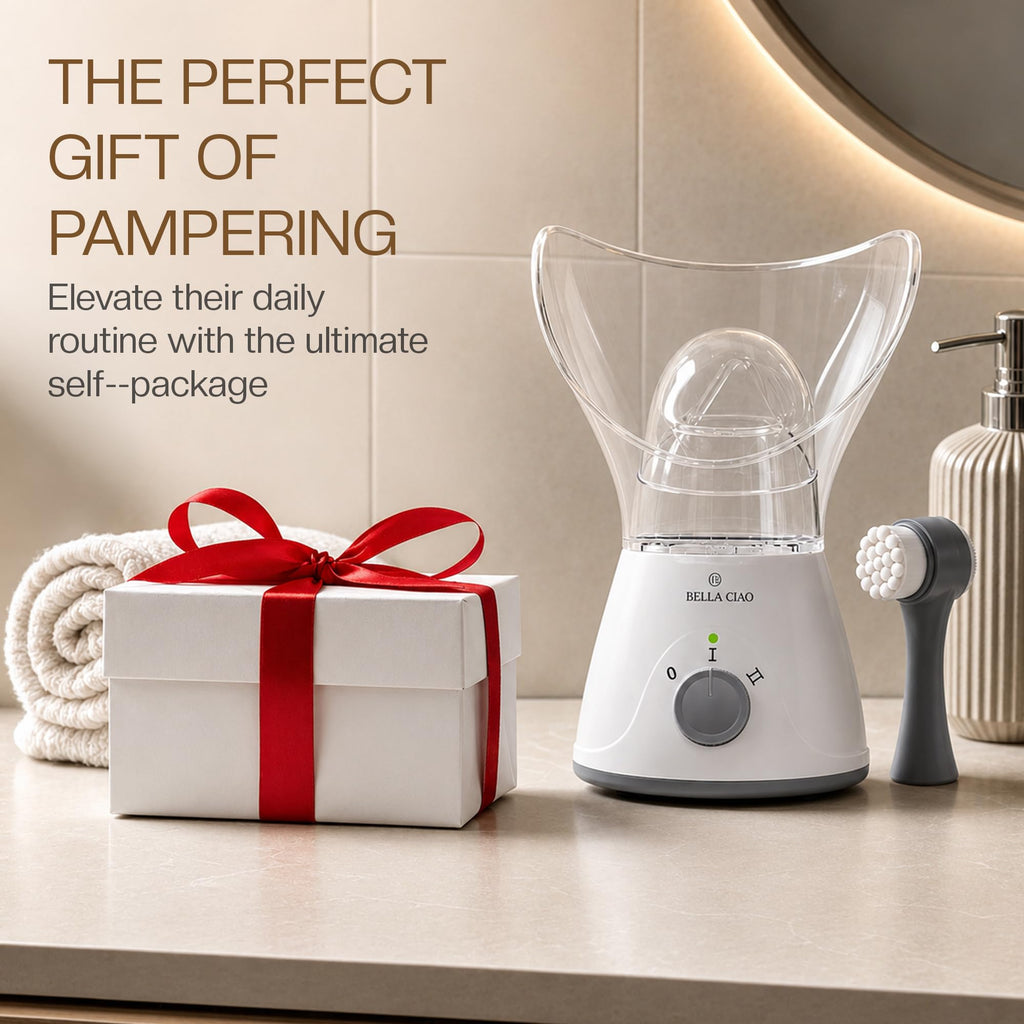 Bella Ciao Face Steamer, 11 Pc Facial Kit, Home Spa Kit, Gray/White
