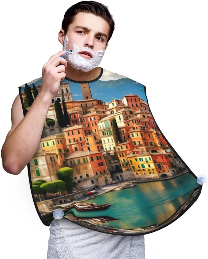 Black And White Marble Texture Print Beard Bib Shaving Apron, Beard Hair Trimming Cape Gift For Dad