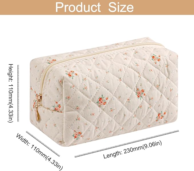 HHQQWZ Makeup Bag Travel Cosmetic Bag for Women Girls, Zipper Make Up Pouch, Floral Flowers Toiletry Organizer Makeup, Portable Storage Cosmetic Travel Cloth Bag (Pink+White Small Flower)