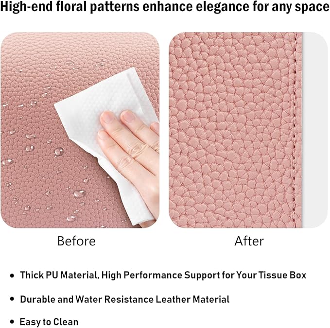 PARIERIS Tissue Box Cover PU Leather Tissue Holder Rectangle Facial Tissue Case Tissue Box Organizer Dispenser for Bathroom, Kitchen, Home, Office, Tabletop (SoftPink, Tall)