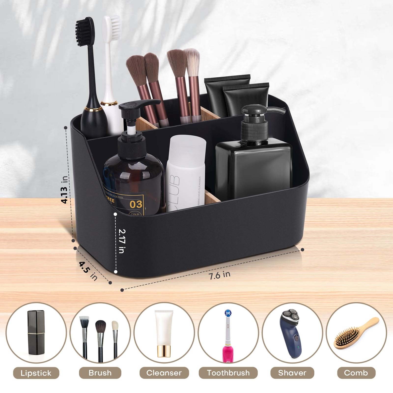Ayswupt Electric Toothbrush Holders for Bathrooms,Black Tooth Brushing Holder,Toothpaste Organizer with Dividers,Bathroom Countertop Accessories Storage,Toothbrush Stand for Vanity Office Sink