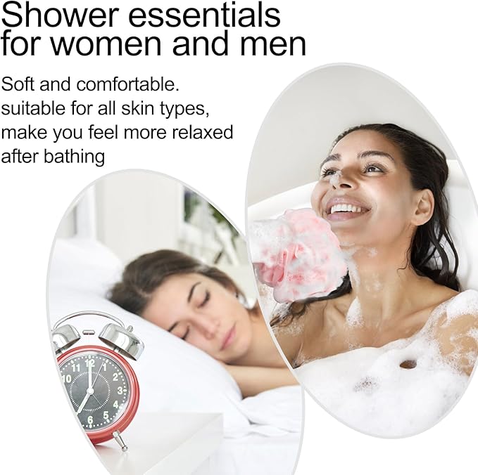 Fishent Bath Loofah Sponge, 3 Pack loofahs Exfoliating Body Scrubber, 60g Soft Mesh Pouf Shower Puffs, Loofa for Women and Men