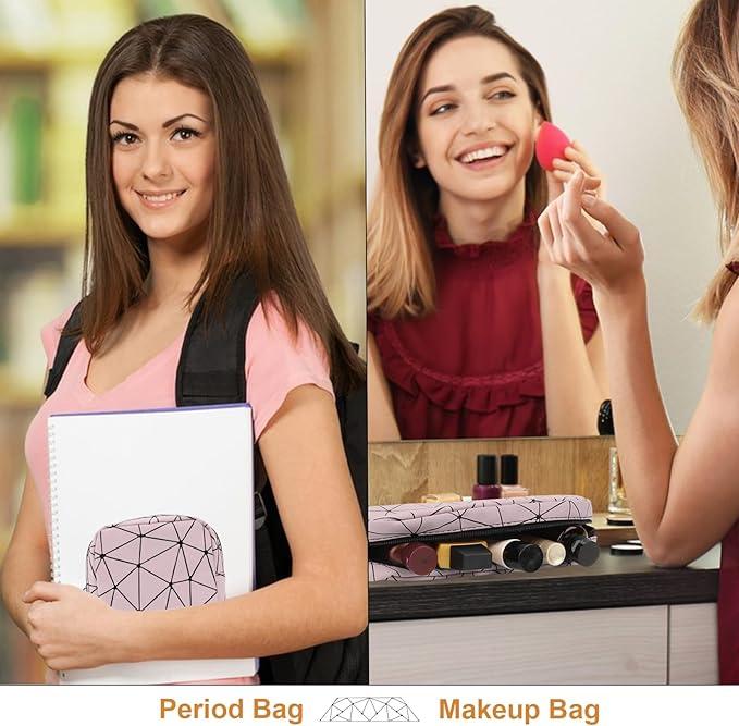 Likesing Period Bag for Teen Girls, Leather Sanitary Napkin Storage Bag, Portable Menstrual Pad Bag Period Pads Pouch, Small Make Up Bags(Pink)