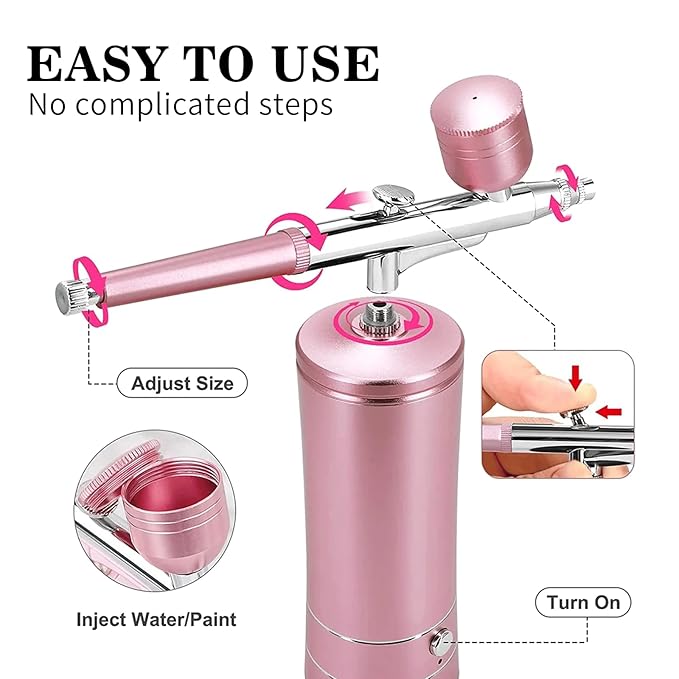 Airbrush Kit Air Brush Kit With Air Compressor Nail Charms Wireless Air Brush for Barber, Nail Art, Makeup, Model Painting (Pink - with extension tube)