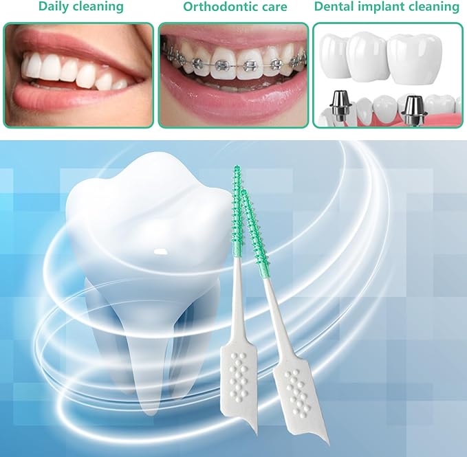 WQINX Dental Floss Picks Soft Silicone interdental Brush, Braces Brush, Floss Picks for Teeth, Disposable interdental Brush, Suitable for Cleaning Teeth Health(Green, 160pcs)