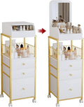 ZQUYAJ Makeup Cart Organizer with Mirror, Floor Makeup Organizer Large- Make Up Organizers Vanity Cart Cosmetic Display Cases Holder for Skin Care Perfume Nail Polish Brush Hair Tool (Gold)