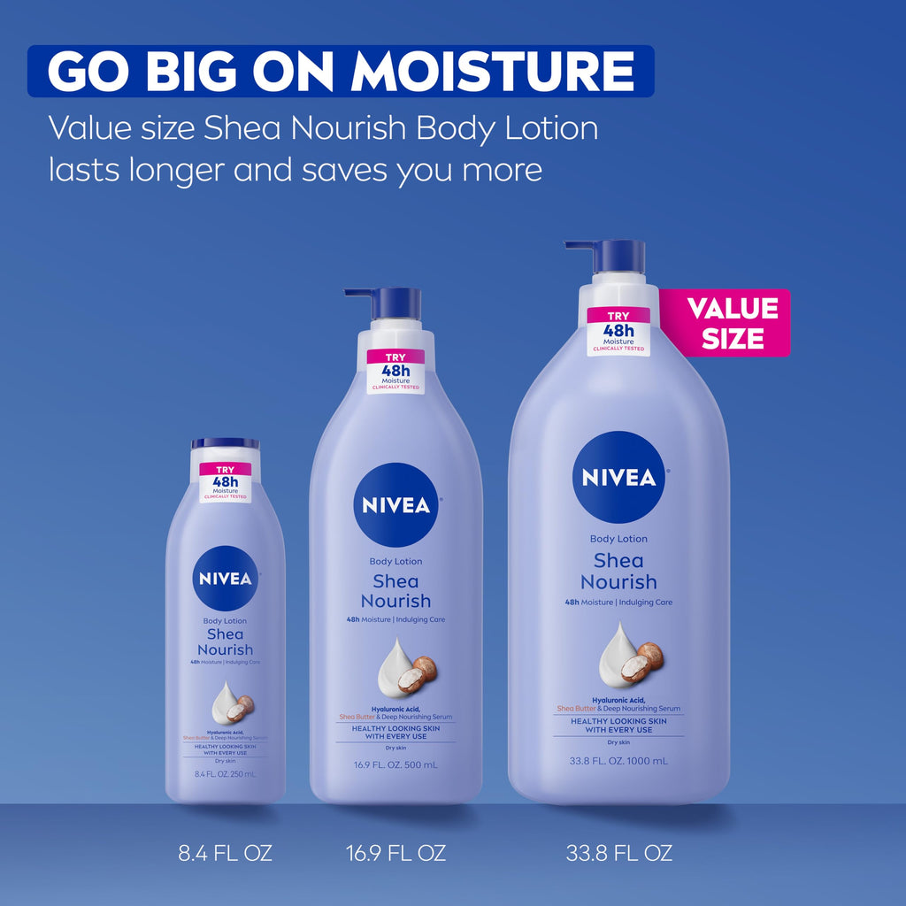 NIVEA Shea Nourish Body Lotion, Shea Butter & Hyaluronic Acid, 33.8 Fl Oz