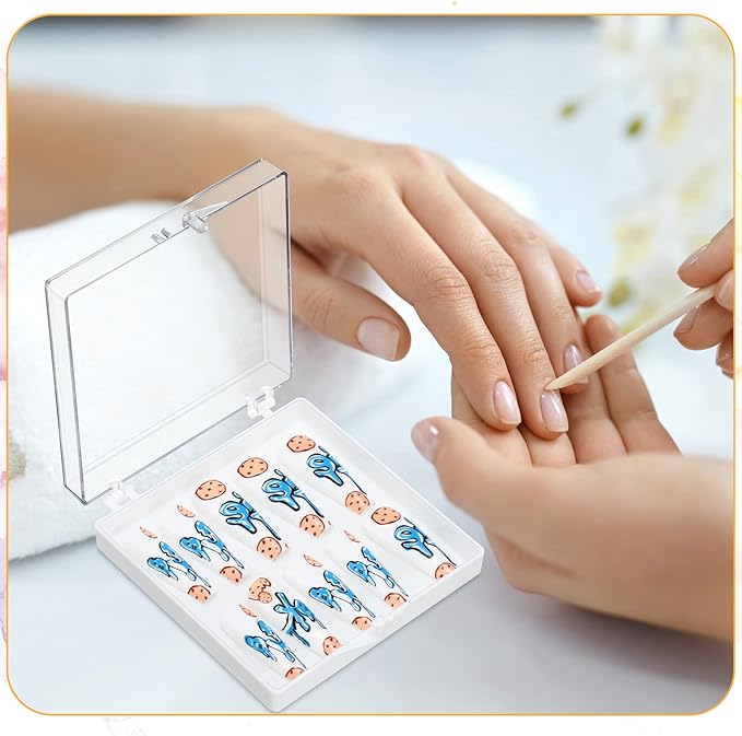Landhoow 15 Pcs Press On Nail Boxes Nail Display Case with 30 Adhesive Tape, Artificial Press On Nail Container, Acrylic Storage Organizer(White)
