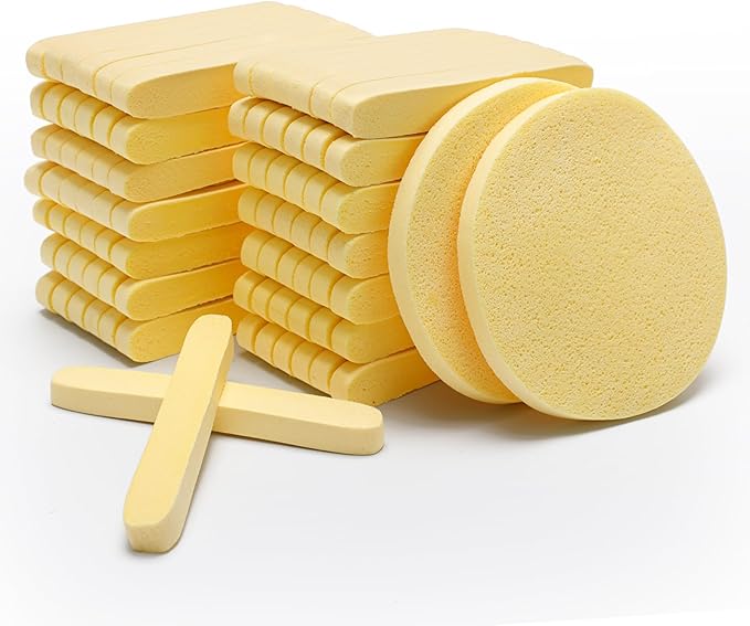 84 Pcs Facial Sponge Compressed, Luxiv Face Cleansing Sponge for Estheticians Compressed Makeup Sponge Round Wash Face Sponges for Women Compress Exfoliating Removal Sponge (Yellow)