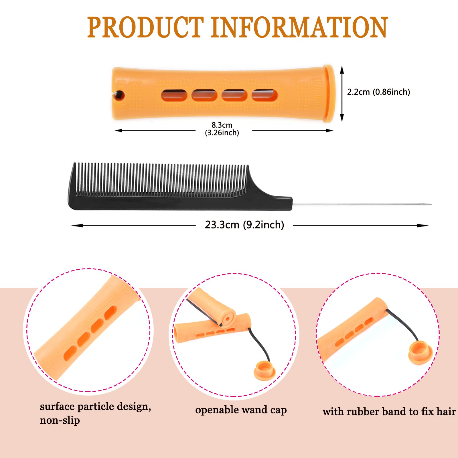 60pcs Perm Rods Set for Natural Hair Cold Wave Rods Hair Rollers for Women's Long Medium short Hair Curler Styling DIY Hairdressing Tools（Orange）