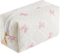 HHQQWZ Makeup Bag Travel Cosmetic Bag for Women Girls, Zipper Make Up Pouch, Floral Flowers Toiletry Organizer Makeup, Portable Storage Bag, Cosmetic Travel Cloth Bag (Pink Bow Tie)