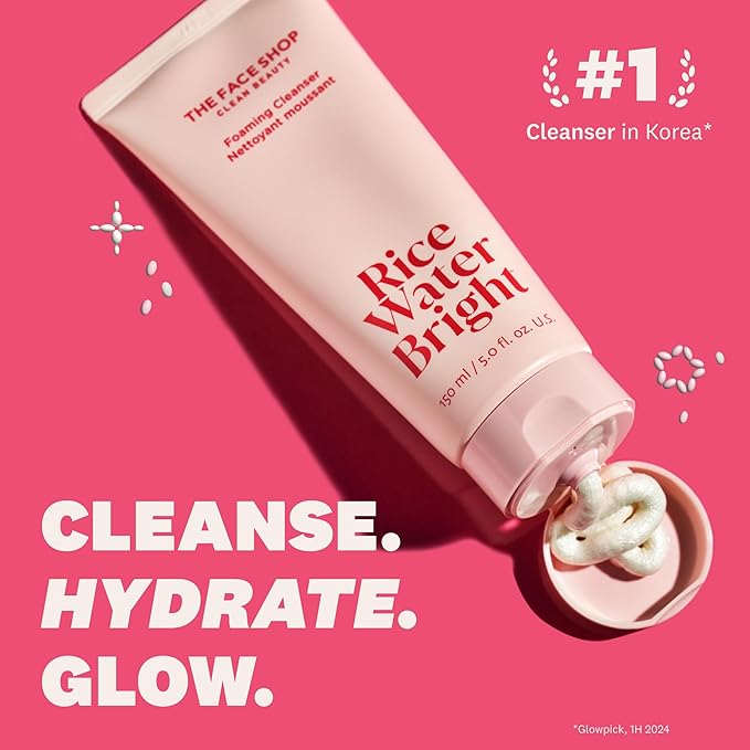 THE FACE SHOP Rice Water Bright Foaming Cleanser, Hydrating Korean Face Wash with Ceramides, Deep Pore Cleansing, All Skin Types, Gentle Skincare, Vegan, 10.1 fl. oz.