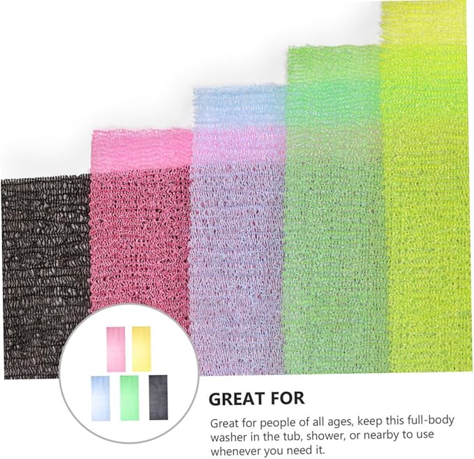 5pcs Exfoliating Back Scrubber Strap for Skin Massage and Cleansing Random Colors for Bathing and Shower Use
