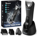 TEENOVA Pubic & Body Hair Trimmer for Men, 2 In 1 Electric Ball Groin Razor Shaver with Ceramic Blade, No Nick Mens Grooming Kit for Wet/Dry Use, Cordless Charging Body Groomer with Led Display, Black