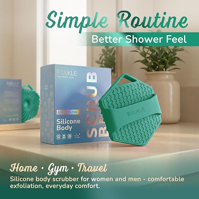 Silicone Body Scrubber – Gentle Exfoliating Shower Scrubber for Body & Bath, Silicone Shower Brush & Loofah Alternative – Non-Slip Silicone Body Brush, Quick Dry, Hygienic - Green