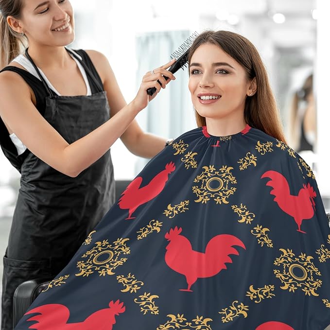 visesunny Barber Cape Red Rooster Polyester Hair Cutting Salon Cape Apron Anti-Static Haircut Water-Resistant Shaving Cloth Beard Shaving Bib Hairdressing Cape