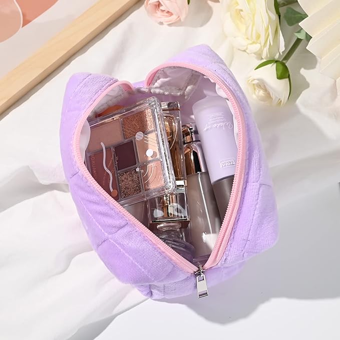 SOIDRAM Makeup Bag Plush Cosmetic Bag Cute Aesthetic Makeup Bag Purple Makeup Pouch Travel Toiletry Bag Organizer Soft Makeup Brushes Accessories Storage Bag for Women