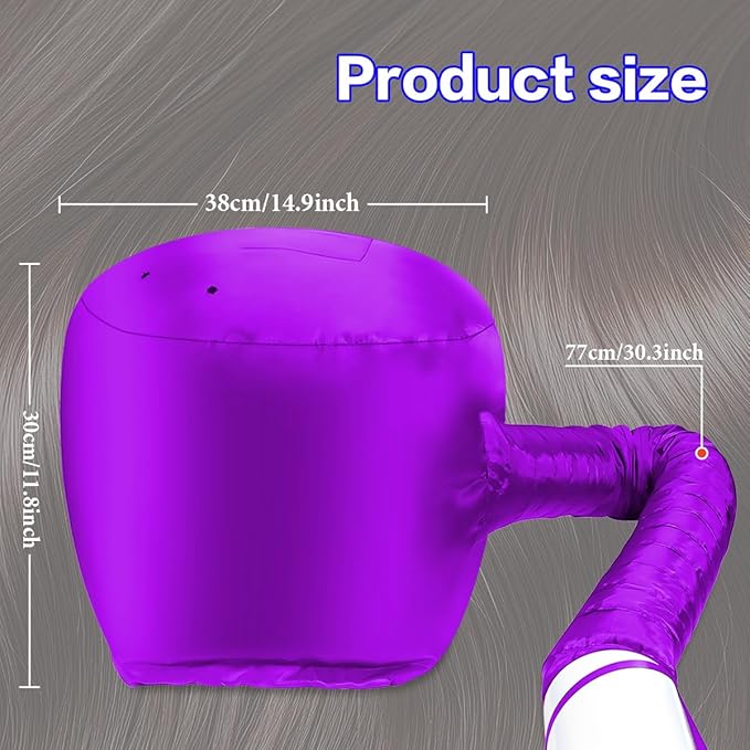 Hooded Hair Dryer Bonnet - Fast Drying for Natural Hair, Deep Conditioning & Curls - Adjustable, Even Heat, Portable Travel (Purple)