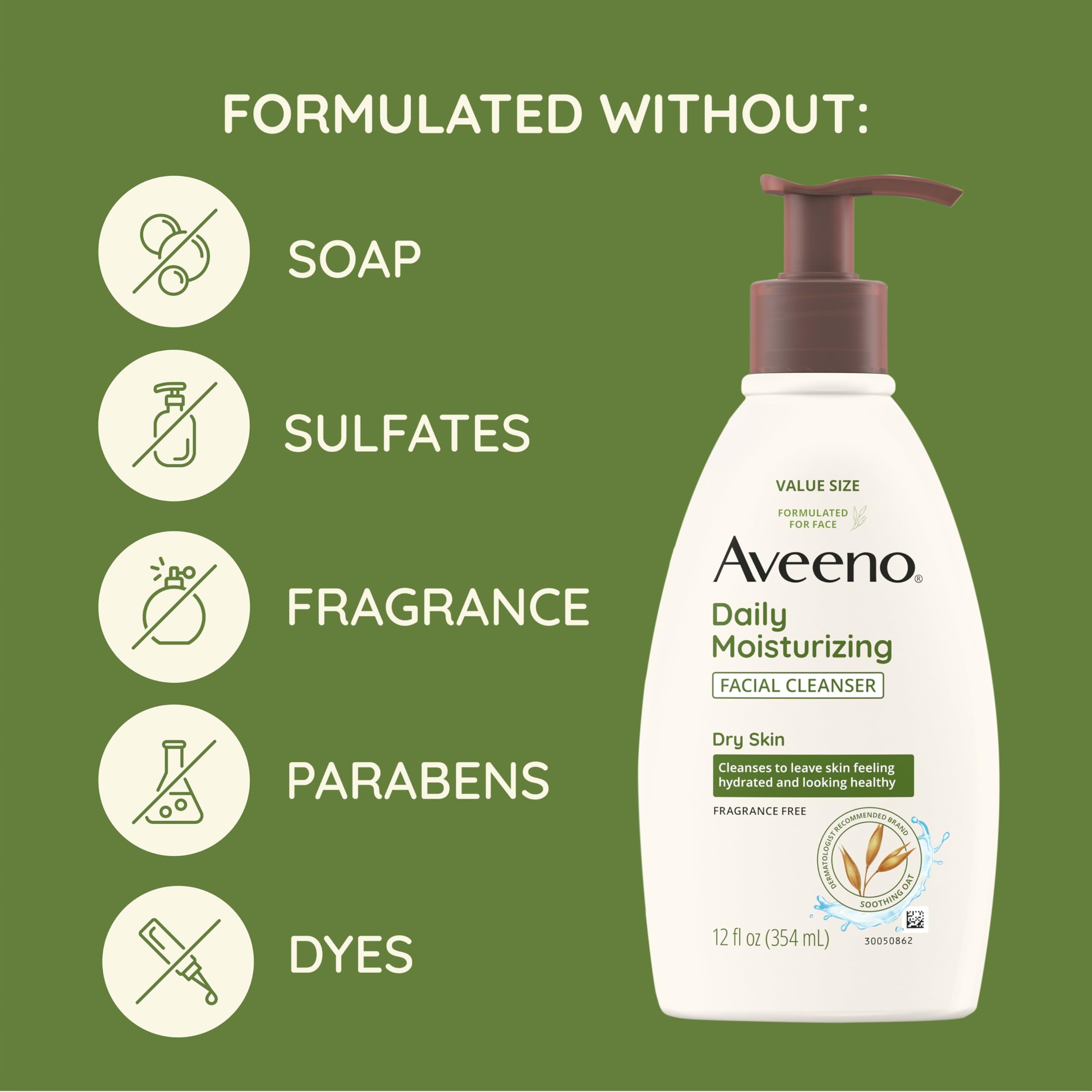 Aveeno Daily Moisturizing Facial Cleanser, Fragrance Free, 12 fl. oz