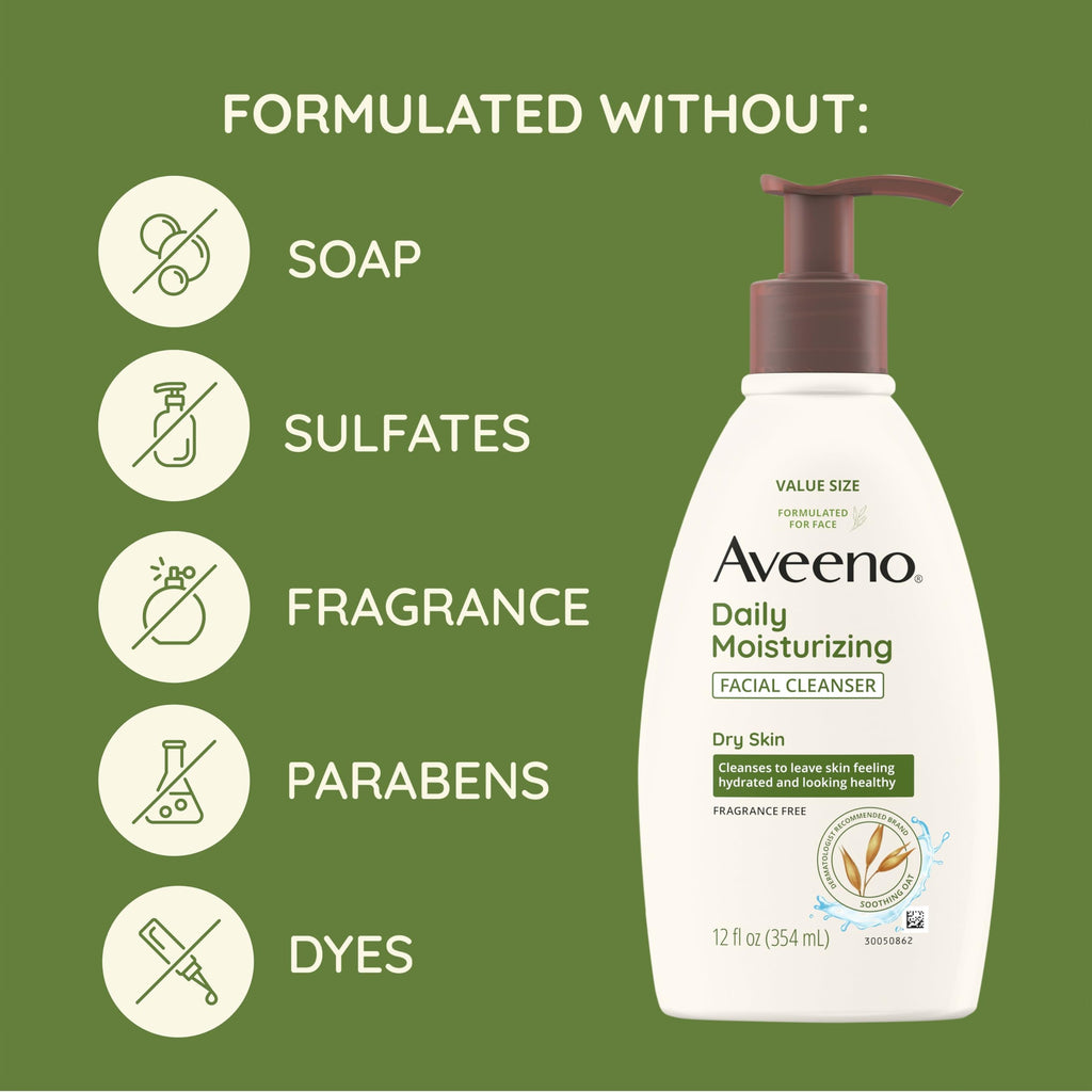 Aveeno Daily Moisturizing Facial Cleanser, Fragrance Free, 12 fl. oz