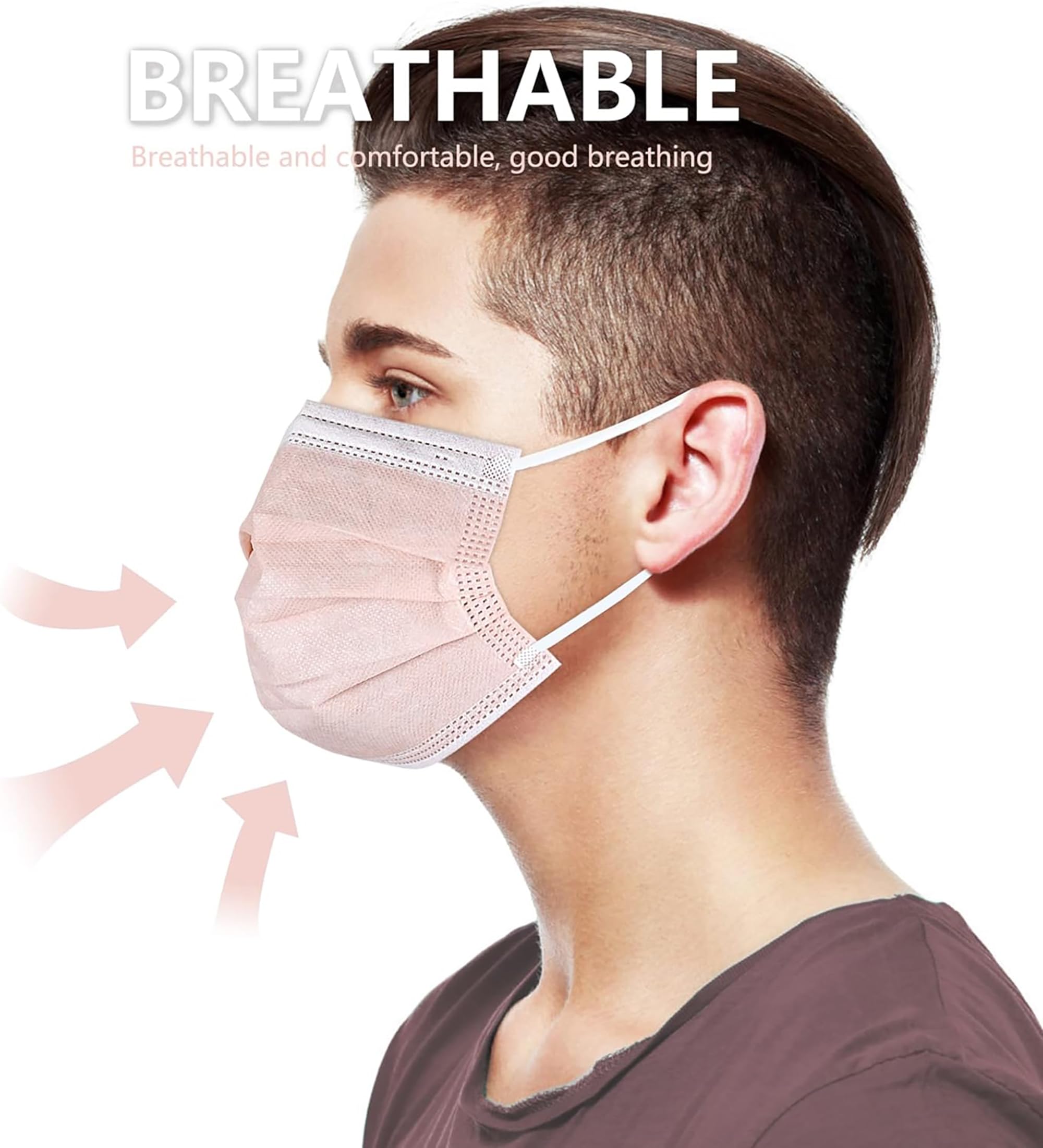 akgk Disposable Face Masks 100Pcs, 3 Layer Protective Face Mask Blush Pink Face Masks