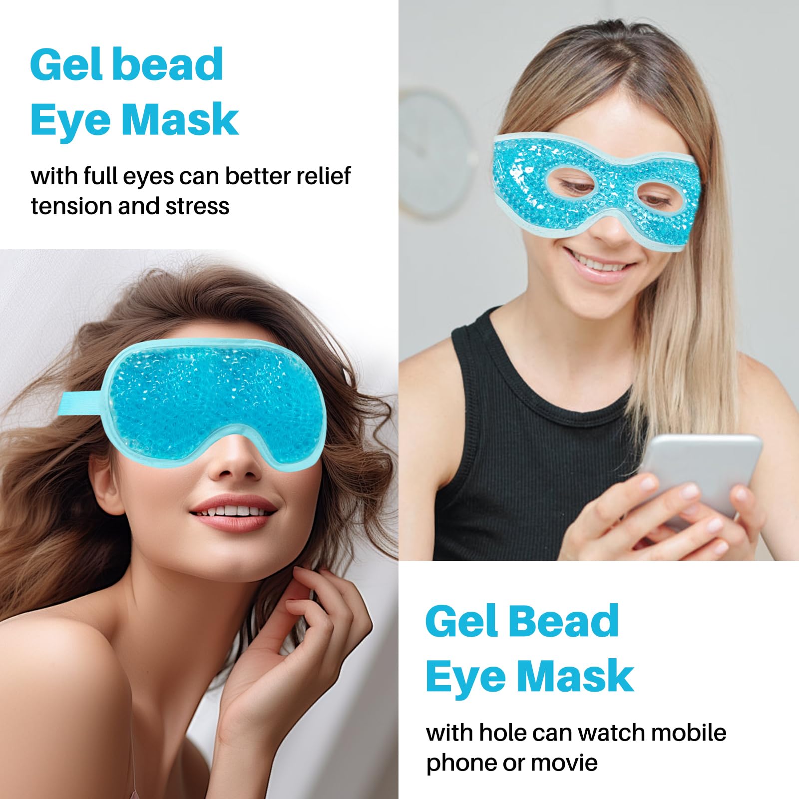 Permotary Cooling Eye Mask with Gel Bead 2 Pack Gel Eye Mask Cold Eye Mask for Relaxtion,Puffy Eyes Reusable Cold & Warm Compress for Puffiness,Dry Eyes,Headaches,Migraines,Stress Relief,Post Surgery